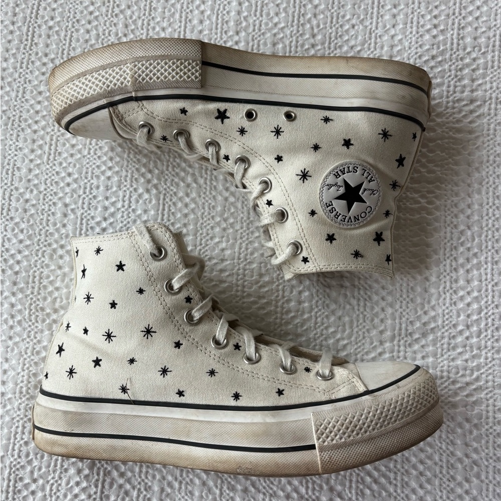 Off-White High-Top Platform Converse with Black Star Design
